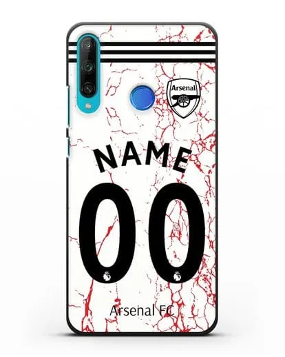 Именной чехол ФК Арсенал с фамилией и номером (сезон 2020-2021) гостевая форма силиконовый для Honor 9C