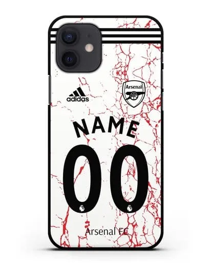 Именной чехол ФК Арсенал с фамилией и номером (сезон 2020-2021) гостевая форма силиконовый для iPhone 12