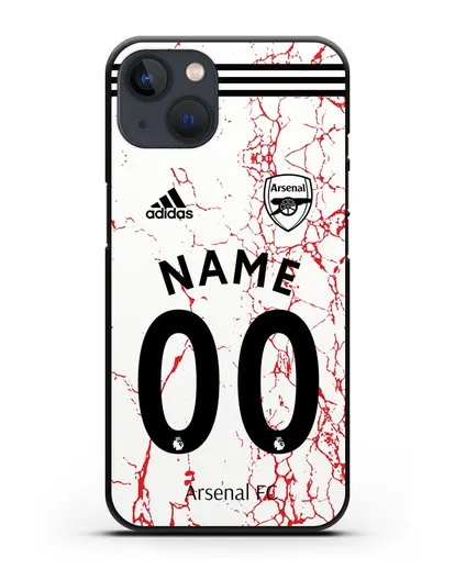 Именной чехол ФК Арсенал с фамилией и номером (сезон 2020-2021) гостевая форма силиконовый для iPhone 13