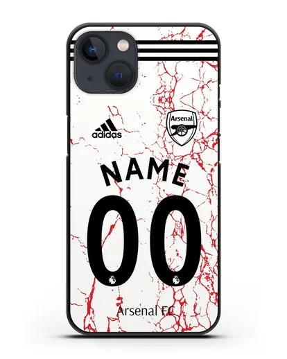 Именной чехол ФК Арсенал с фамилией и номером (сезон 2020-2021) гостевая форма силиконовый для iPhone 13 Mini