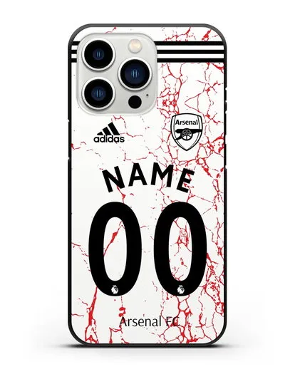 Именной чехол ФК Арсенал с фамилией и номером (сезон 2020-2021) гостевая форма силиконовый для iPhone 13 Pro