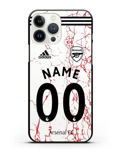 Именной чехол ФК Арсенал с фамилией и номером (сезон 2020-2021) гостевая форма силиконовый для iPhone 13 Pro Max