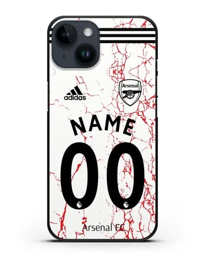 Именной чехол ФК Арсенал с фамилией и номером (сезон 2020-2021) гостевая форма силиконовый для iPhone 14