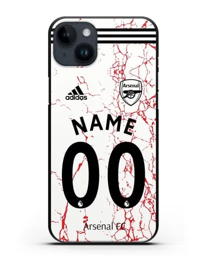Именной чехол ФК Арсенал с фамилией и номером (сезон 2020-2021) гостевая форма силиконовый для iPhone 14 Plus