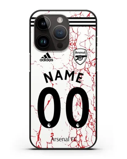 Именной чехол ФК Арсенал с фамилией и номером (сезон 2020-2021) гостевая форма силиконовый для iPhone 14 Pro
