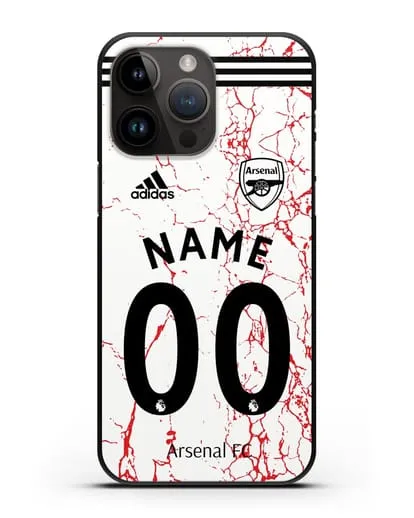 Именной чехол ФК Арсенал с фамилией и номером (сезон 2020-2021) гостевая форма силиконовый для iPhone 14 Pro Max