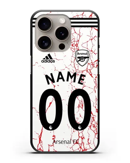 Именной чехол ФК Арсенал с фамилией и номером (сезон 2020-2021) гостевая форма силиконовый для iPhone 15 Pro