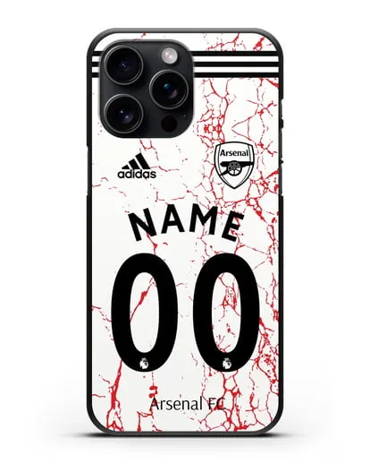 Именной чехол ФК Арсенал с фамилией и номером (сезон 2020-2021) гостевая форма силиконовый для iPhone 15 Pro Max
