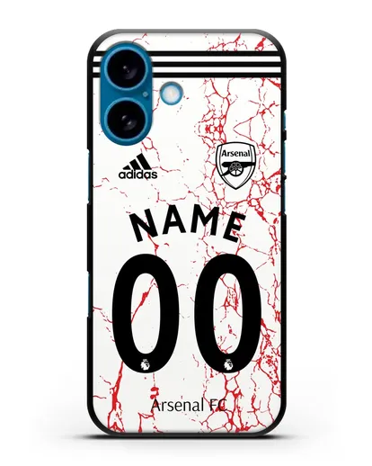 Именной чехол ФК Арсенал с фамилией и номером (сезон 2020-2021) гостевая форма силиконовый для iPhone 16