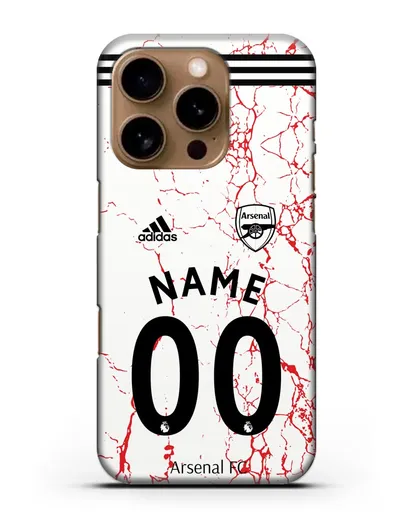 Именной чехол ФК Арсенал с фамилией и номером (сезон 2020-2021) гостевая форма силиконовый для iPhone 16 Pro