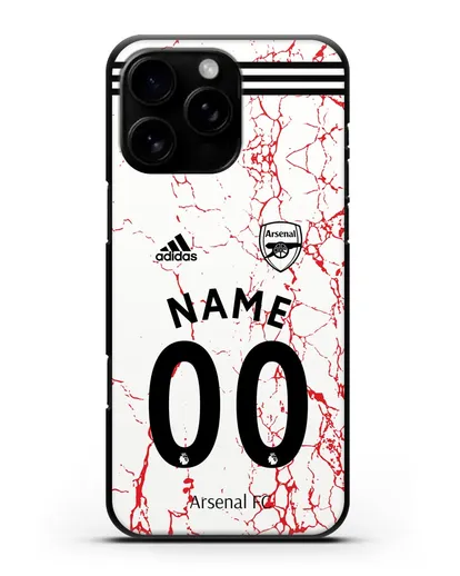 Именной чехол ФК Арсенал с фамилией и номером (сезон 2020-2021) гостевая форма силиконовый для iPhone 16 Pro Max