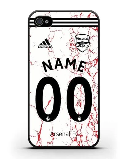 Именной чехол ФК Арсенал с фамилией и номером (сезон 2020-2021) гостевая форма силиконовый для iPhone 4/4s