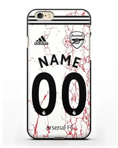 Именной чехол ФК Арсенал с фамилией и номером (сезон 2020-2021) гостевая форма силиконовый для iPhone 6