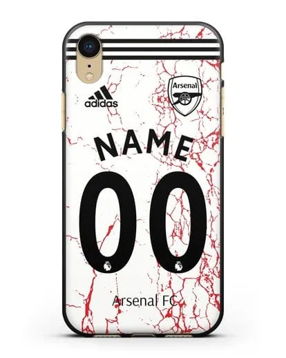 Именной чехол ФК Арсенал с фамилией и номером (сезон 2020-2021) гостевая форма силиконовый для iPhone XR