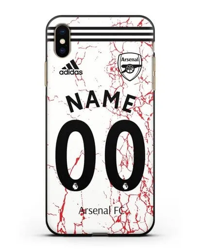 Именной чехол ФК Арсенал с фамилией и номером (сезон 2020-2021) гостевая форма силиконовый для iPhone XS Max