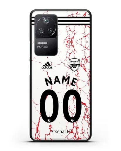 Именной чехол ФК Арсенал с фамилией и номером (сезон 2020-2021) гостевая форма силиконовый для Xiaomi Poco F4