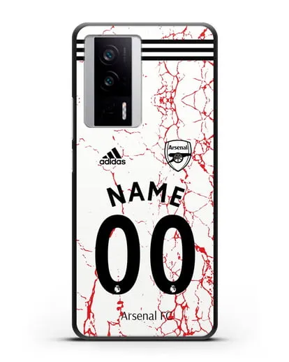 Именной чехол ФК Арсенал с фамилией и номером (сезон 2020-2021) гостевая форма силиконовый для Xiaomi Poco F5 Pro