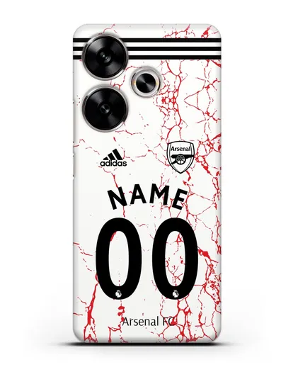 Именной чехол ФК Арсенал с фамилией и номером (сезон 2020-2021) гостевая форма силиконовый для Xiaomi Poco F6