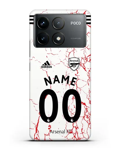 Именной чехол ФК Арсенал с фамилией и номером (сезон 2020-2021) гостевая форма силиконовый для Xiaomi Poco F6 Pro