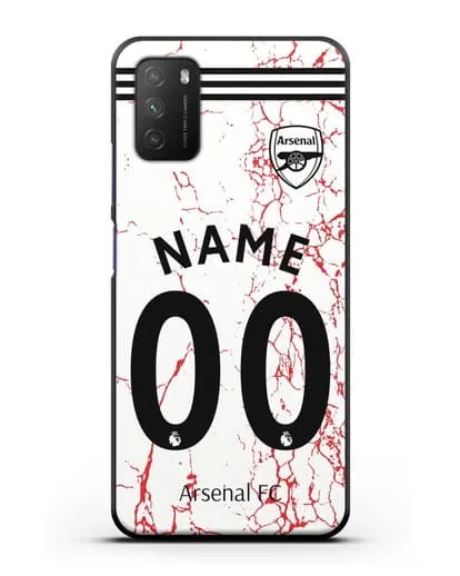 Именной чехол ФК Арсенал с фамилией и номером (сезон 2020-2021) гостевая форма силиконовый для Xiaomi Poco M3