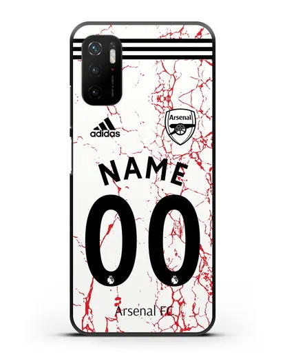 Именной чехол ФК Арсенал с фамилией и номером (сезон 2020-2021) гостевая форма силиконовый для Xiaomi Poco M3 Pro