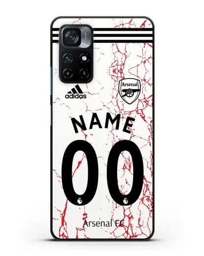 Именной чехол ФК Арсенал с фамилией и номером (сезон 2020-2021) гостевая форма силиконовый для Xiaomi Poco M4 Pro 5G