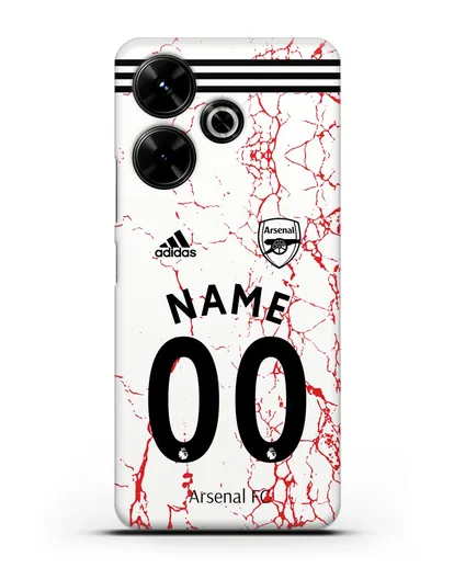 Именной чехол ФК Арсенал с фамилией и номером (сезон 2020-2021) гостевая форма силиконовый для Xiaomi Poco M6