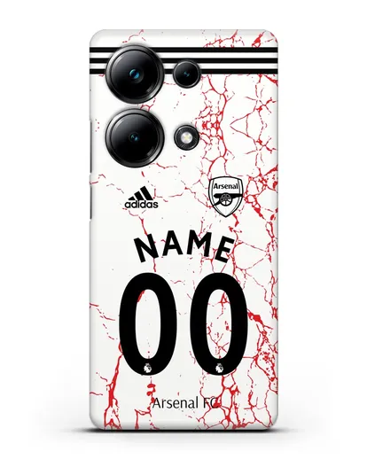 Именной чехол ФК Арсенал с фамилией и номером (сезон 2020-2021) гостевая форма силиконовый для Xiaomi Poco M6 Pro
