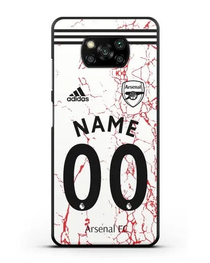 Именной чехол ФК Арсенал с фамилией и номером (сезон 2020-2021) гостевая форма силиконовый для Xiaomi Poco X3