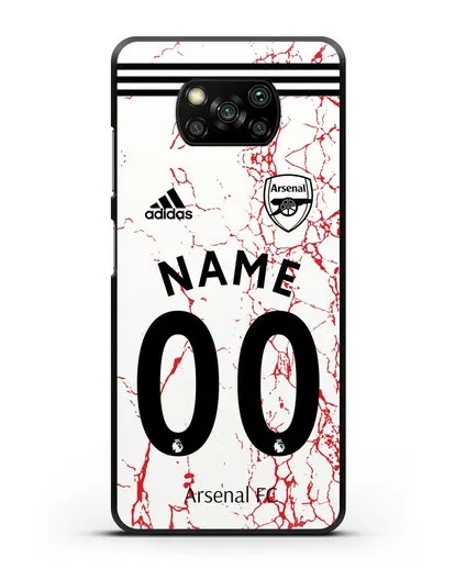 Именной чехол ФК Арсенал с фамилией и номером (сезон 2020-2021) гостевая форма силиконовый для Xiaomi Poco X3 Pro
