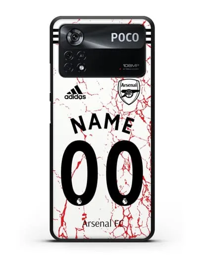 Именной чехол ФК Арсенал с фамилией и номером (сезон 2020-2021) гостевая форма силиконовый для Xiaomi Poco X4 Pro