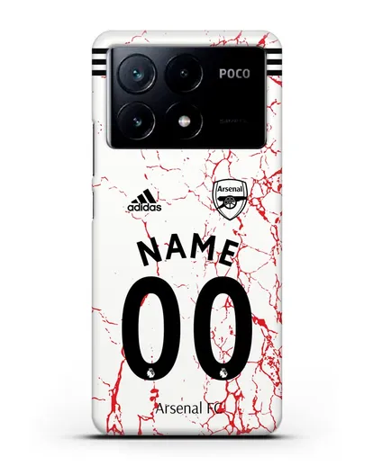 Именной чехол ФК Арсенал с фамилией и номером (сезон 2020-2021) гостевая форма силиконовый для Xiaomi Poco X6 Pro