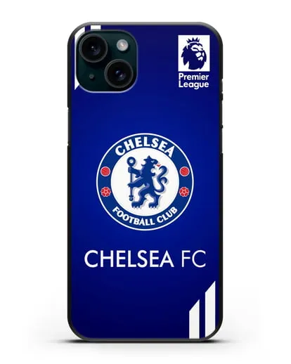 Чехол с логотипом ФК Челси с синим фоном силиконовый для iPhone 15 Plus