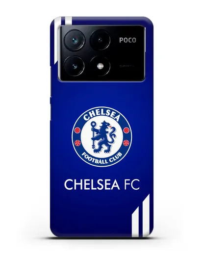 Чехол с логотипом ФК Челси с синим фоном силиконовый для Xiaomi Poco X6 Pro