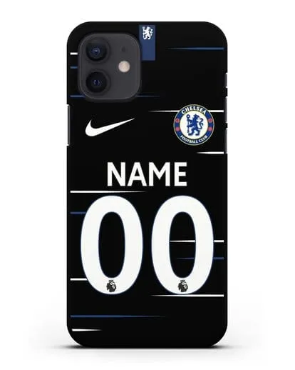 Именной чехол Челси с фамилией и номером (сезон 2018-2019) черная форма силиконовый для iPhone 12