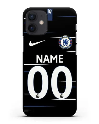 Именной чехол Челси с фамилией и номером (сезон 2018-2019) черная форма силиконовый для iPhone 12 mini