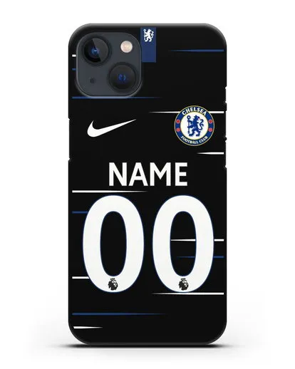 Именной чехол Челси с фамилией и номером (сезон 2018-2019) черная форма силиконовый для iPhone 13