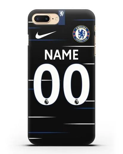 Именной чехол Челси с фамилией и номером (сезон 2018-2019) черная форма силиконовый для iPhone 8 Plus