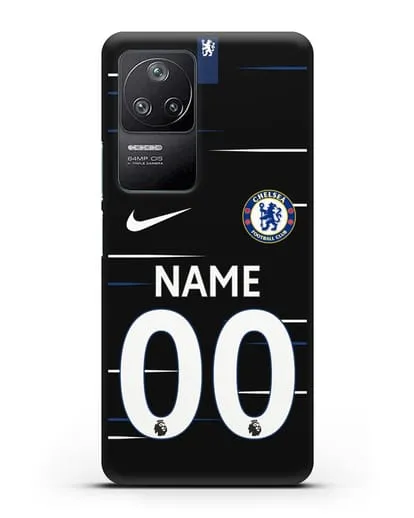 Именной чехол Челси с фамилией и номером (сезон 2018-2019) черная форма силиконовый для Xiaomi Poco F4