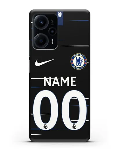 Именной чехол Челси с фамилией и номером (сезон 2018-2019) черная форма силиконовый для Xiaomi Poco F5
