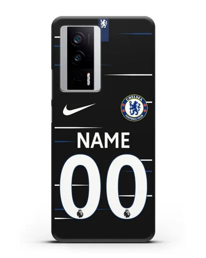 Именной чехол Челси с фамилией и номером (сезон 2018-2019) черная форма силиконовый для Xiaomi Poco F5 Pro