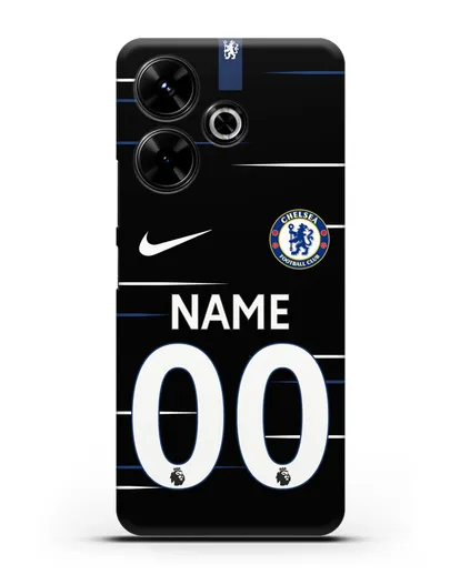 Именной чехол Челси с фамилией и номером (сезон 2018-2019) черная форма силиконовый для Xiaomi Poco M6