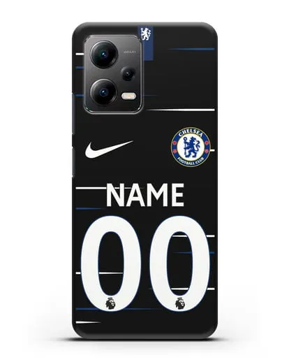 Именной чехол Челси с фамилией и номером (сезон 2018-2019) черная форма силиконовый для Xiaomi Poco X5