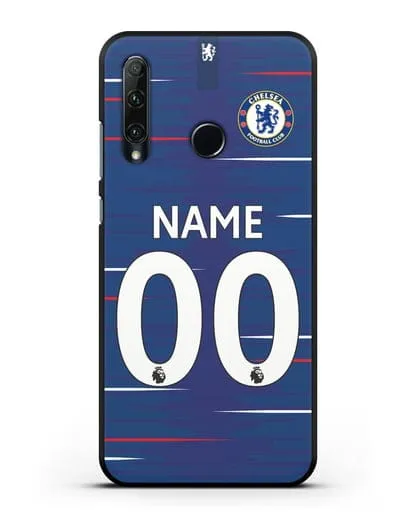 Именной чехол Челси с фамилией и номером (сезон 2018-2019) синяя форма силиконовый для Honor 20e