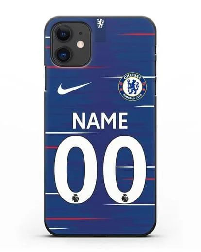 Именной чехол Челси с фамилией и номером (сезон 2018-2019) синяя форма силиконовый для iPhone 11