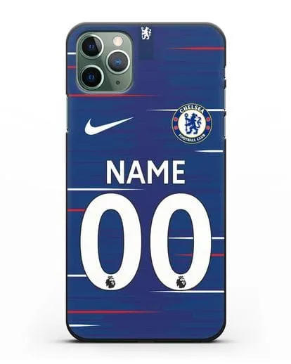 Именной чехол Челси с фамилией и номером (сезон 2018-2019) синяя форма силиконовый для iPhone 11 Pro Max