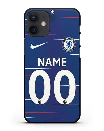 Именной чехол Челси с фамилией и номером (сезон 2018-2019) синяя форма силиконовый для iPhone 12 mini