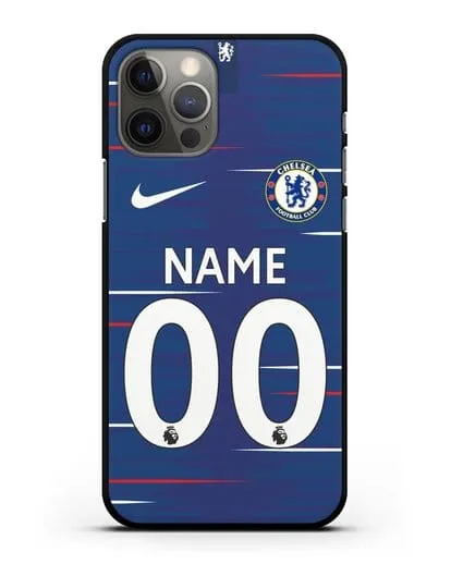 Именной чехол Челси с фамилией и номером (сезон 2018-2019) синяя форма силиконовый для iPhone 12 Pro