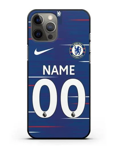 Именной чехол Челси с фамилией и номером (сезон 2018-2019) синяя форма силиконовый для iPhone 12 Pro Max