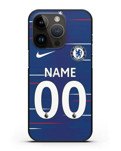 Именной чехол Челси с фамилией и номером (сезон 2018-2019) синяя форма силиконовый для iPhone 14 Pro